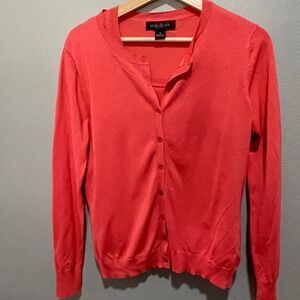 August Silk Womens Coral Pink 2 Piece Cardigan Shell Twin Set Size M